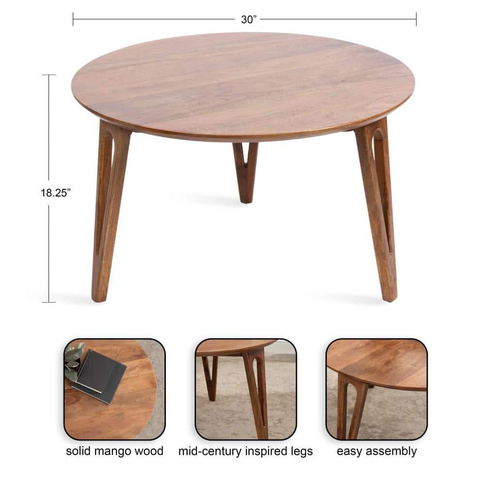Kate and Laurel Kershaw Round Coffee Table, 30x30x19, Walnut Brown