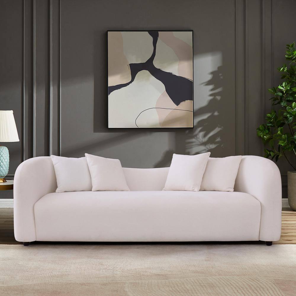 White Microfiber Mid-Century Modern Tight Back Sofa