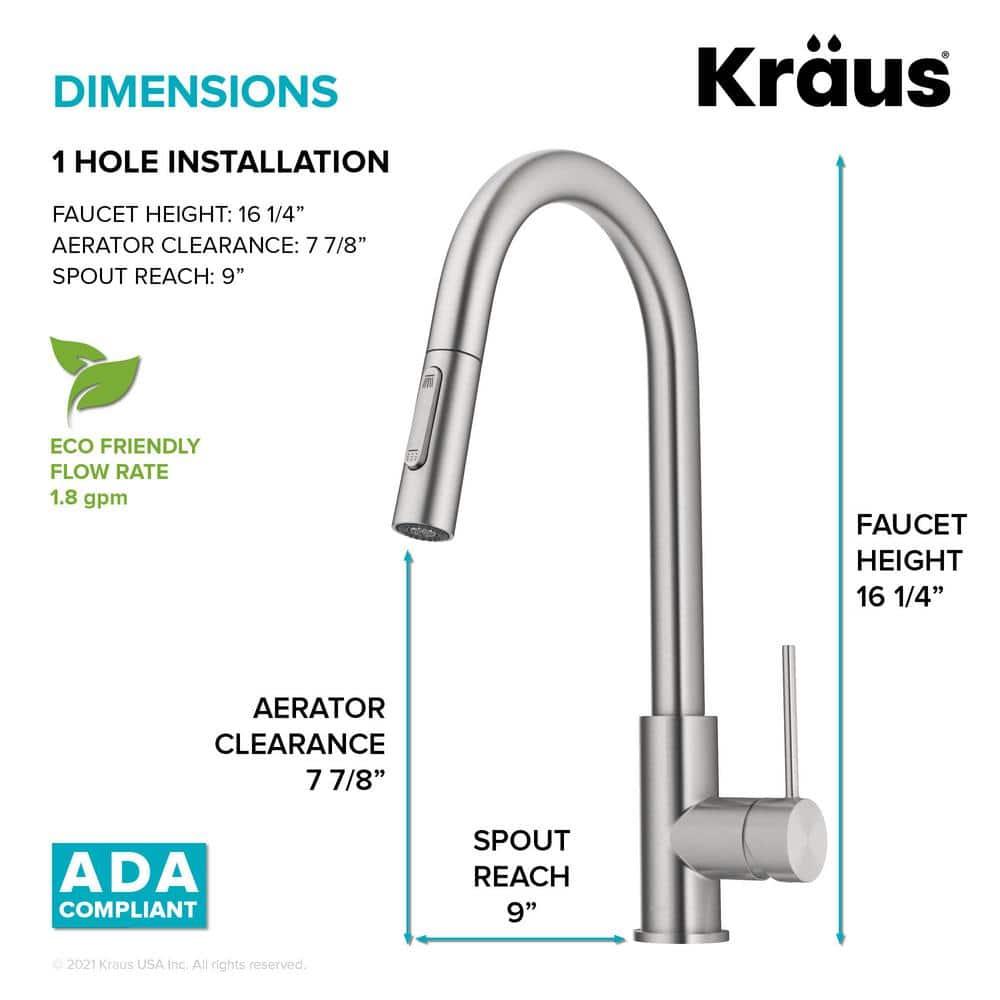 KRAUS Oletto Contemporary Pull-Down Single Handle Kitchen Faucet in Spot Free Stainless Steel, KPF-3104SFS