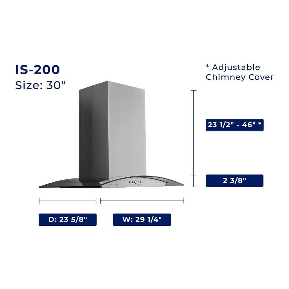 Hauslane Hauslane 30" Stainless Steel 600 CFM Convertible Island Range Hood with Baffle Filter IS-200SS-30
