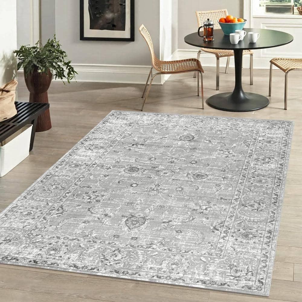 8'x10' Modern Persian Vintage Area Rug, Light Grey - JONATHAN Y