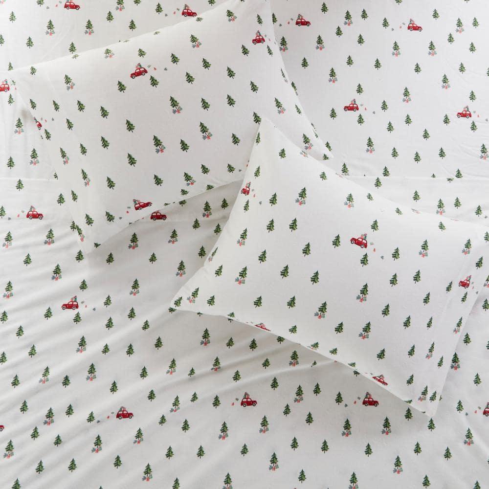 Twin Cotton Flannel Green Tree Trip Plaid Sheet Set
