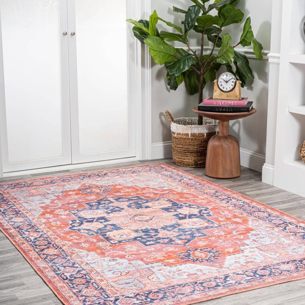 5' x 8' Maris Ornate Medallion Machine Washable Indoor/Outdoor Area Rug, Orange/Cream - JONATHAN Y