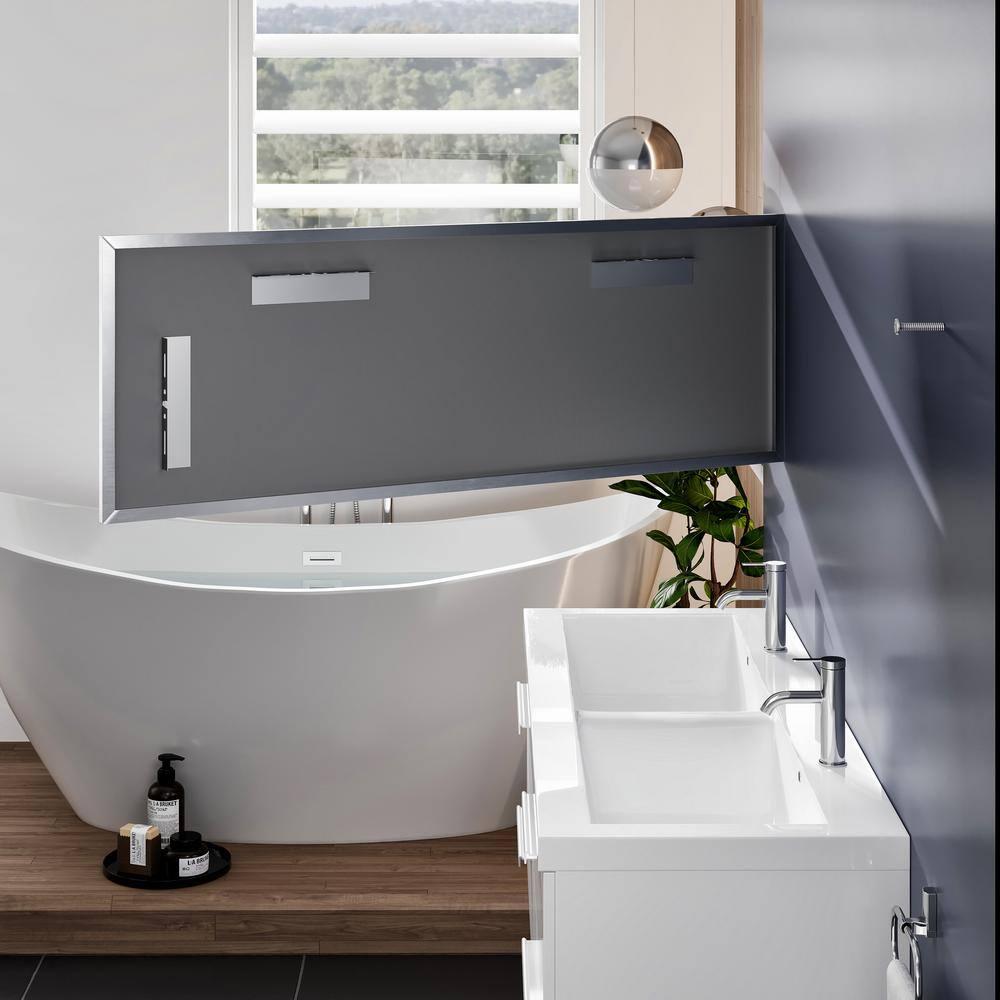 Eviva Sax 57X20 Brushed Metal Frame Bathroom Wall Mirror