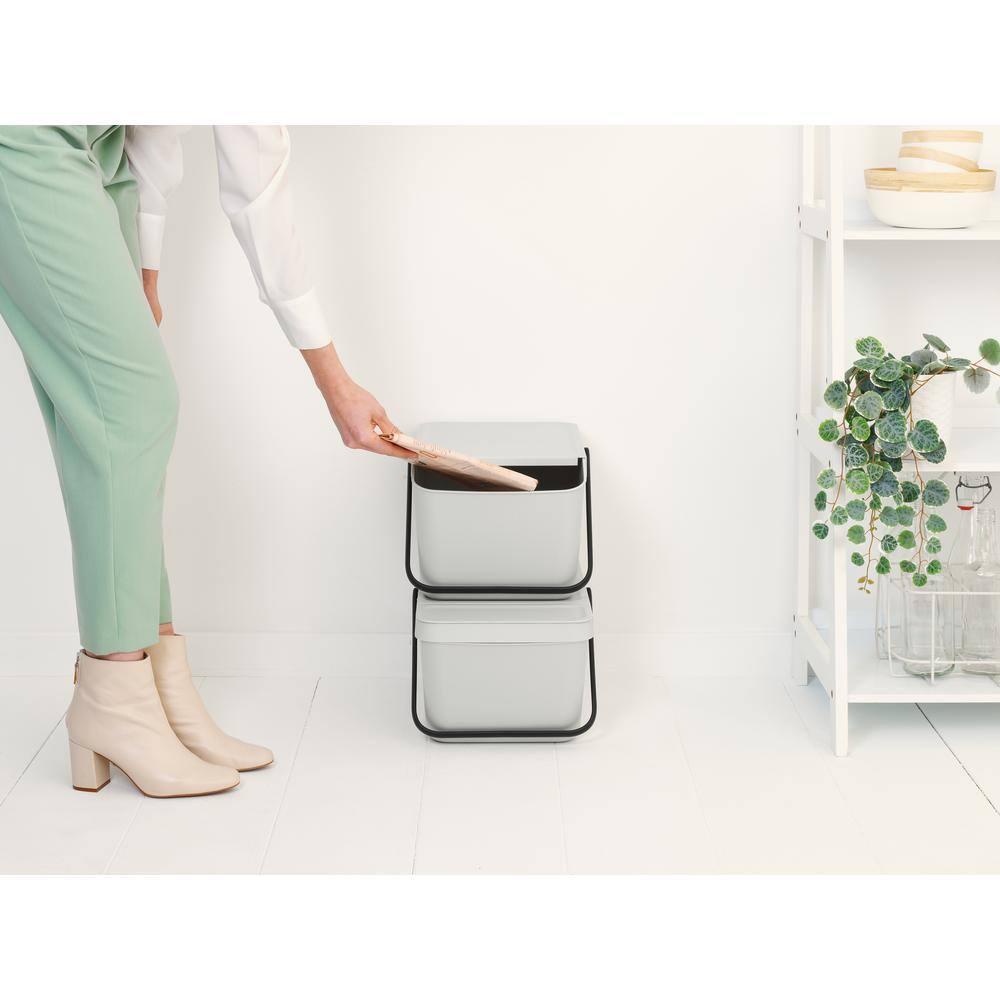 Light Gray Stackable Plastic Recycling Bin with Carry Handle