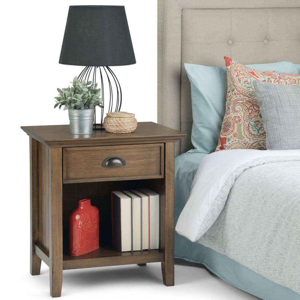 Simpli Home Acadian Solid Wood Bedside Table In Rustic Natural Aged Brown