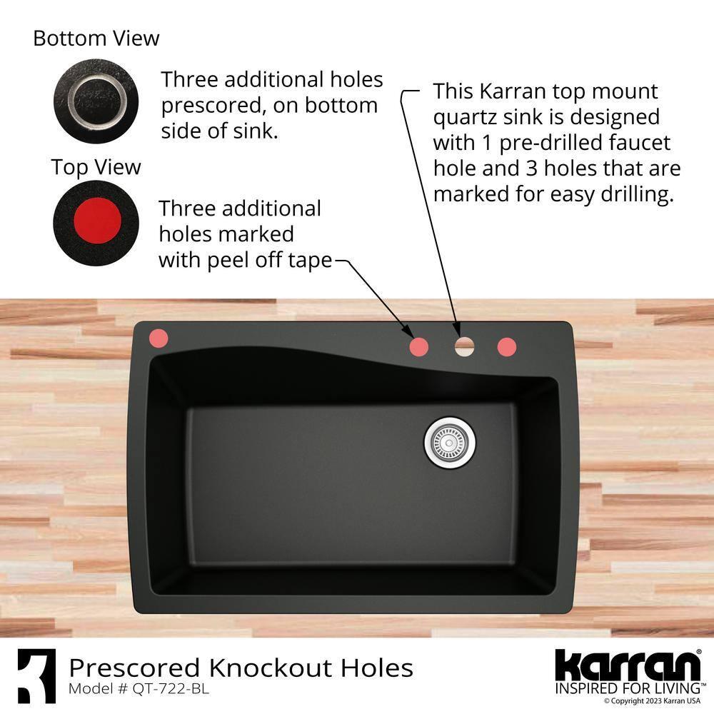 Karran Karran Drop-in Quartz Composite 34'' X 22'' 1-Hole Single Bowl Kitchen Sink QT-722-GR