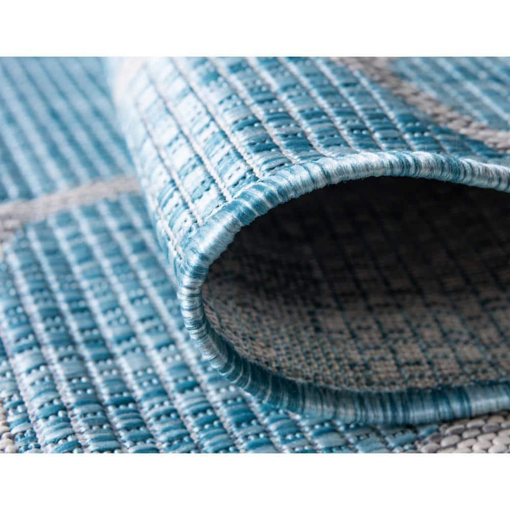 Unique Loom 7' 1 x 10' 0 Rectangle Indoor/Outdoor Safari Light Aqua Area Rug