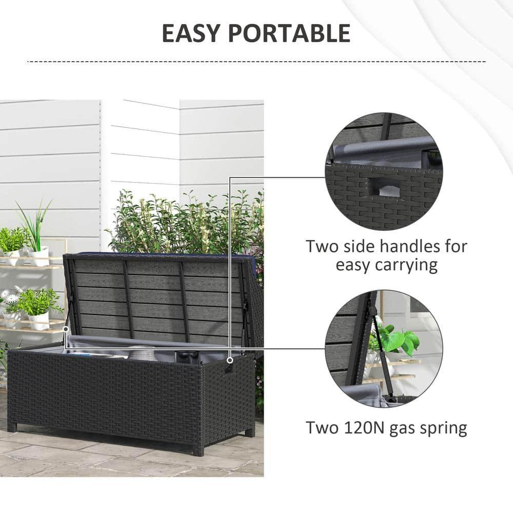 Outsunny Storage Bench Rattan Wicker Garden Deck Box Bin with Interior Waterproof Bag and Comfy Cushion, Navy Blue