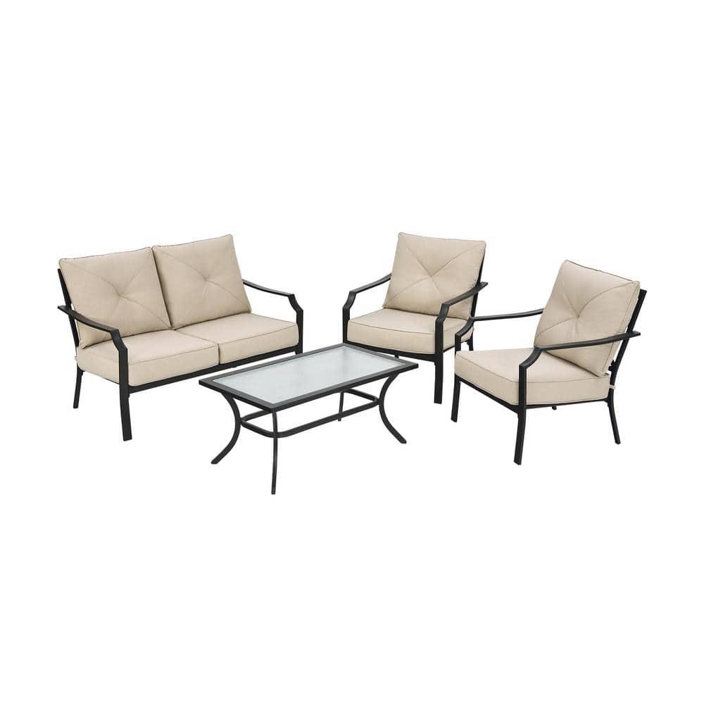 Tangkula 4 PCS Patio Furniture Set Outdoor Sectional Conversation Set w/Coffee Table & Cushions
