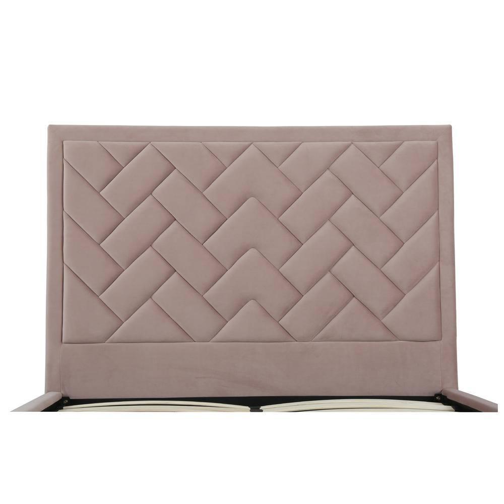 Manhattan Comfort Queen Crosby Modern Velvet Upholstered Bed Blush: Chic Wingback Design, Foam-Filled, No Box Spring Needed
