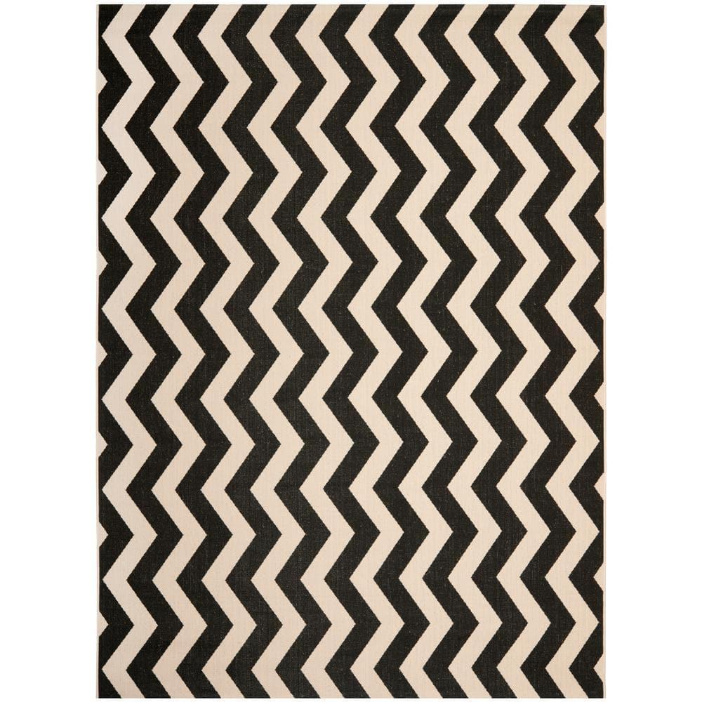 Courtyard Black/Beige 9 ft. x 12 ft. Geometric Indoor/Outdoor Patio  Area Rug