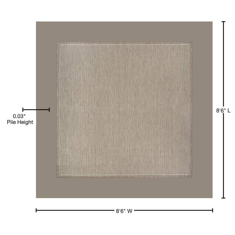 Couristan Recife Saddle Stitch Indoor /Outdoor Area Rug, Champagne- Taupe, 8'6" Square