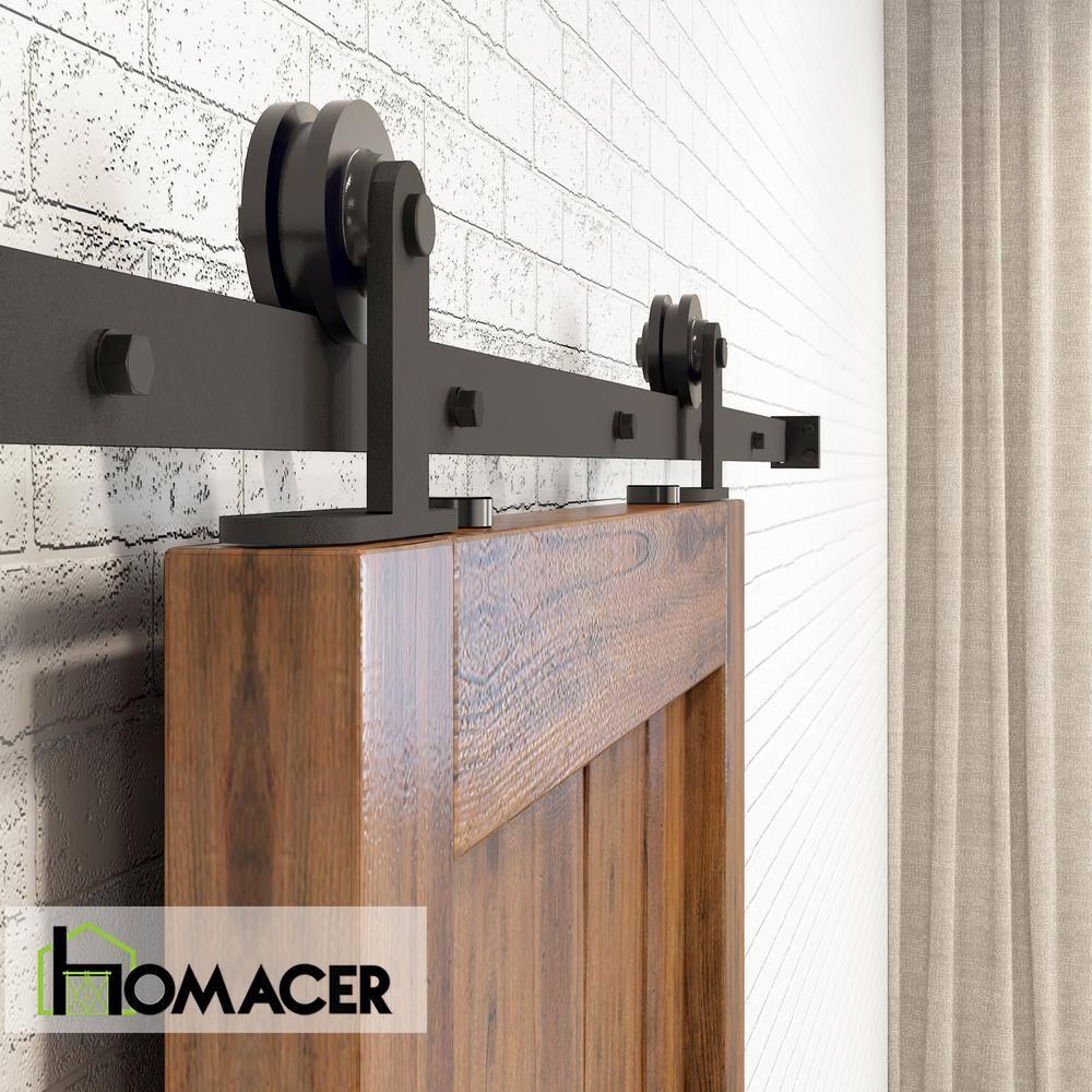 Homacer Black Rustic Sliding Barn Door Hardware Kit, for One/Single Door, 13ft Long Flat Track, T-Shape Design Roller, Heavy Duty, for Interior & Exterior Use