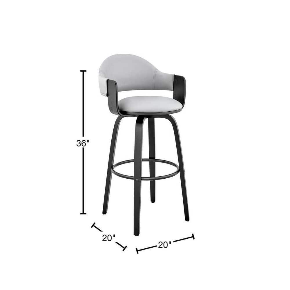 Armen Living 26" Daxton Counter Height Barstool with Gray Faux Leather Seat Black Finish Frame: Swivel, Curved Back, Footrest