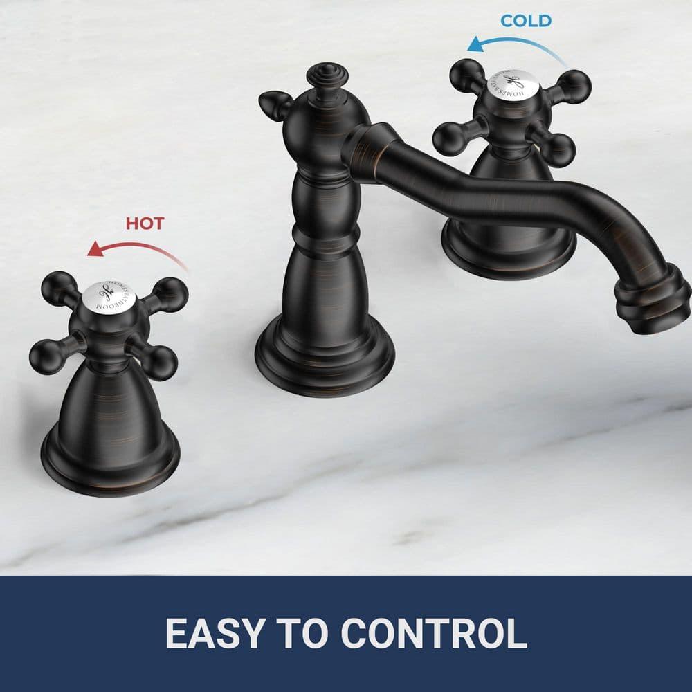 FORIOUS Vintage 3 Hole Bathroom Faucets Oil Rubbed Bronze, 2 Handle 8 Inch Widespread Antique Faucet for Bathroom Vanity RV Farmhosue Sink with Metal Pop Up Drain and Supply Lines