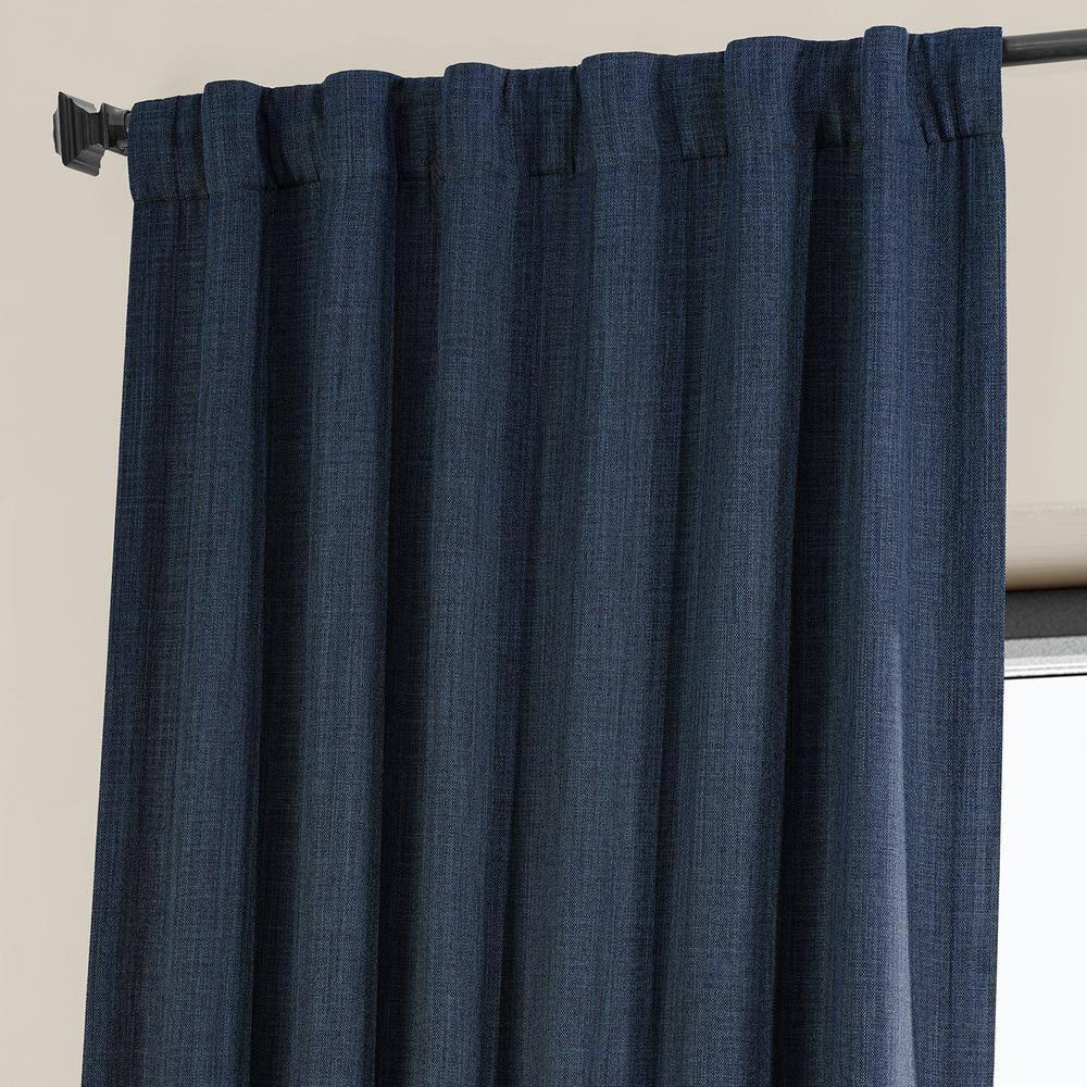 HPD Half Price Indigo Faux Linen Room Darkening Curtains for Bedroom & Living Room Curtains (1 Panel), Window Curtains 108 inches long, Rod pocket curtains & drapes, 50W X 108L