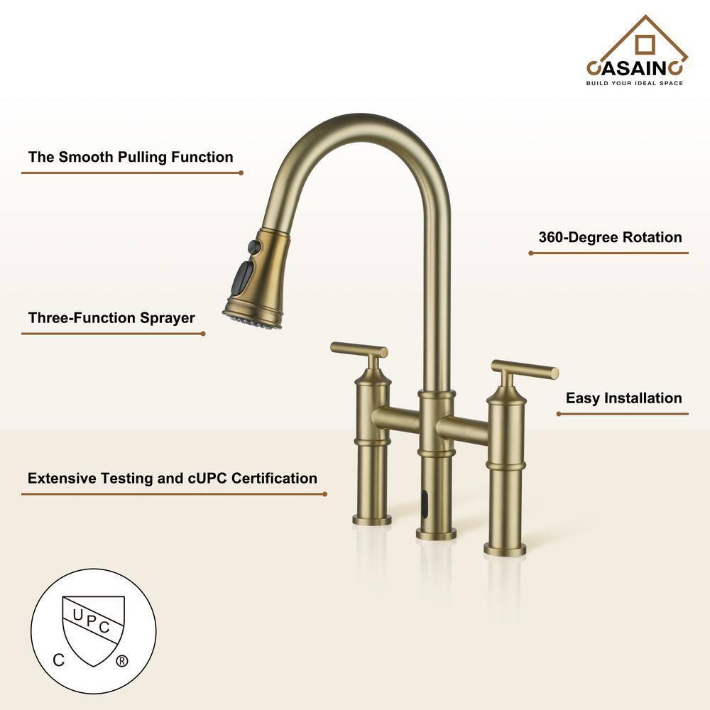 CASAINC Bridge Pull Down Touchless Sensor Kitchen Faucet with 2 Handles
