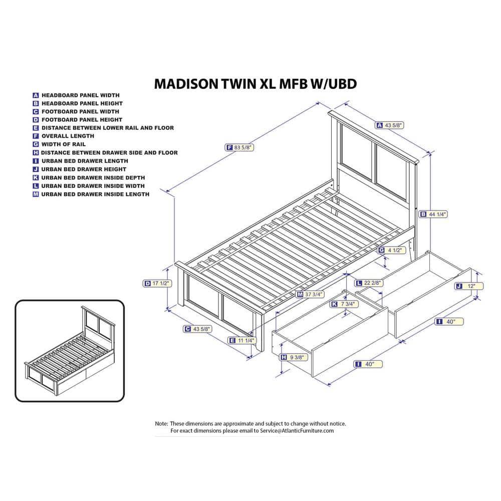 Madison White Twin XL Platform Bed with Matching Foot Board with 2-Urban Bed Drawers