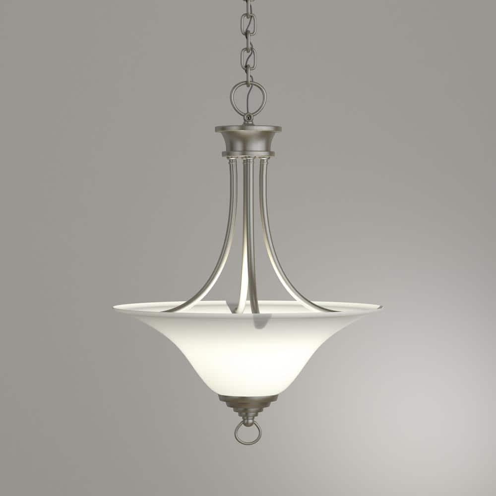 Progress Lighting Trinity Collection 3-Light Hall and Foyer Fixture, Brushed Nickel, Etched Glass Shade