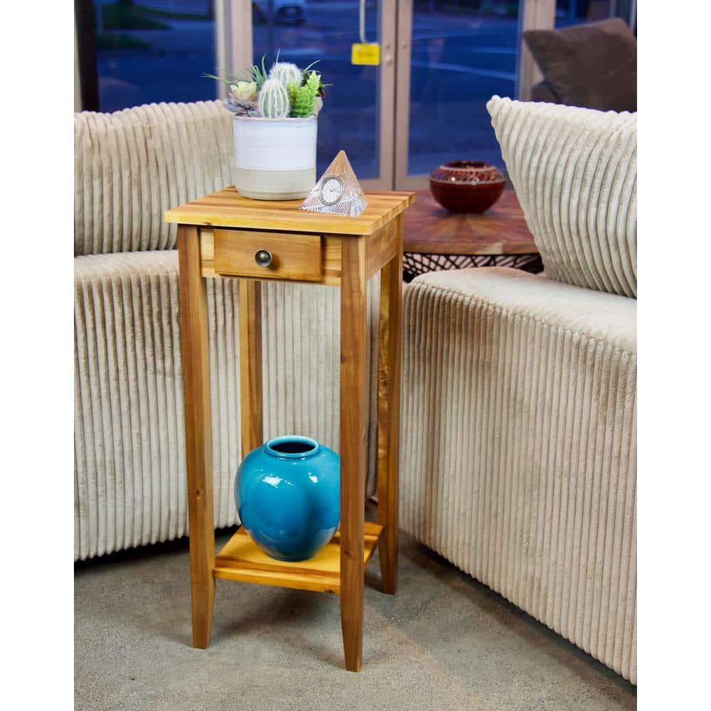 Casual Contemporary Living 2-Tier Solid Acacia Plant Stand with Drawer - Natural