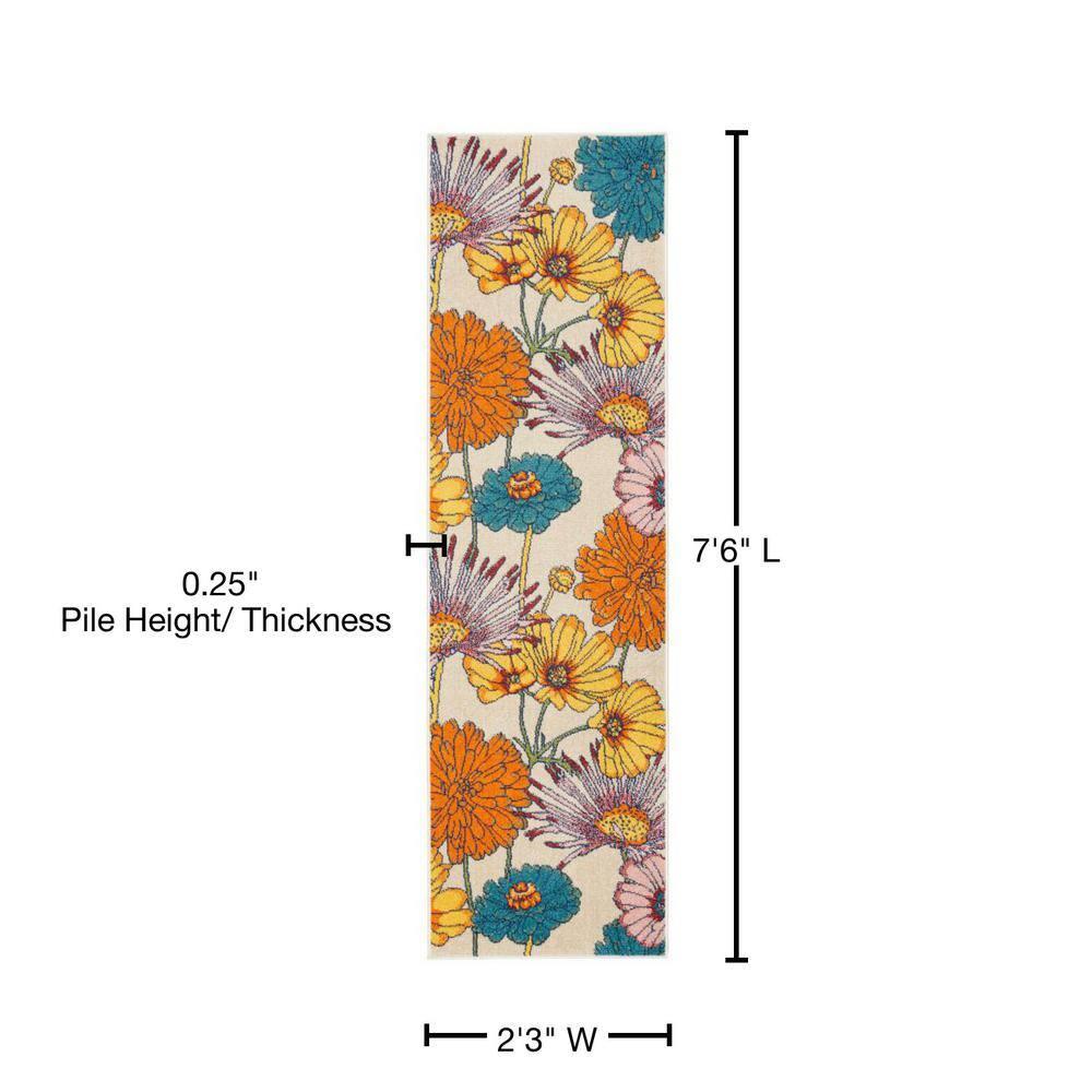 Nourison Allur Oversized Flowers Indoor Area Rug Ivory Multicolor 2'3" x 7'6"
