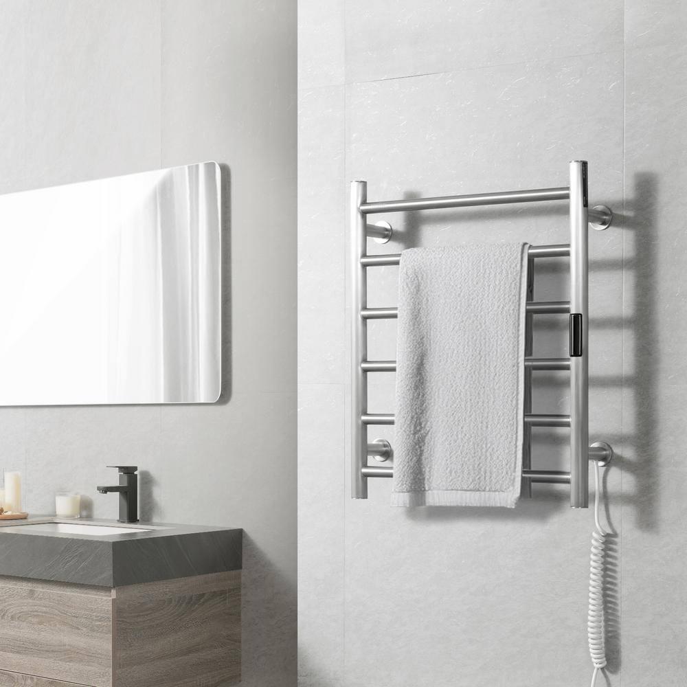 VEVOR 6 Bars Towel Warmer Rack, Wall Mounted Heated Towel Rack for Bathroom, IPX5 Waterpoof Towel Heater Rack with Timer & Display Screen, Silver