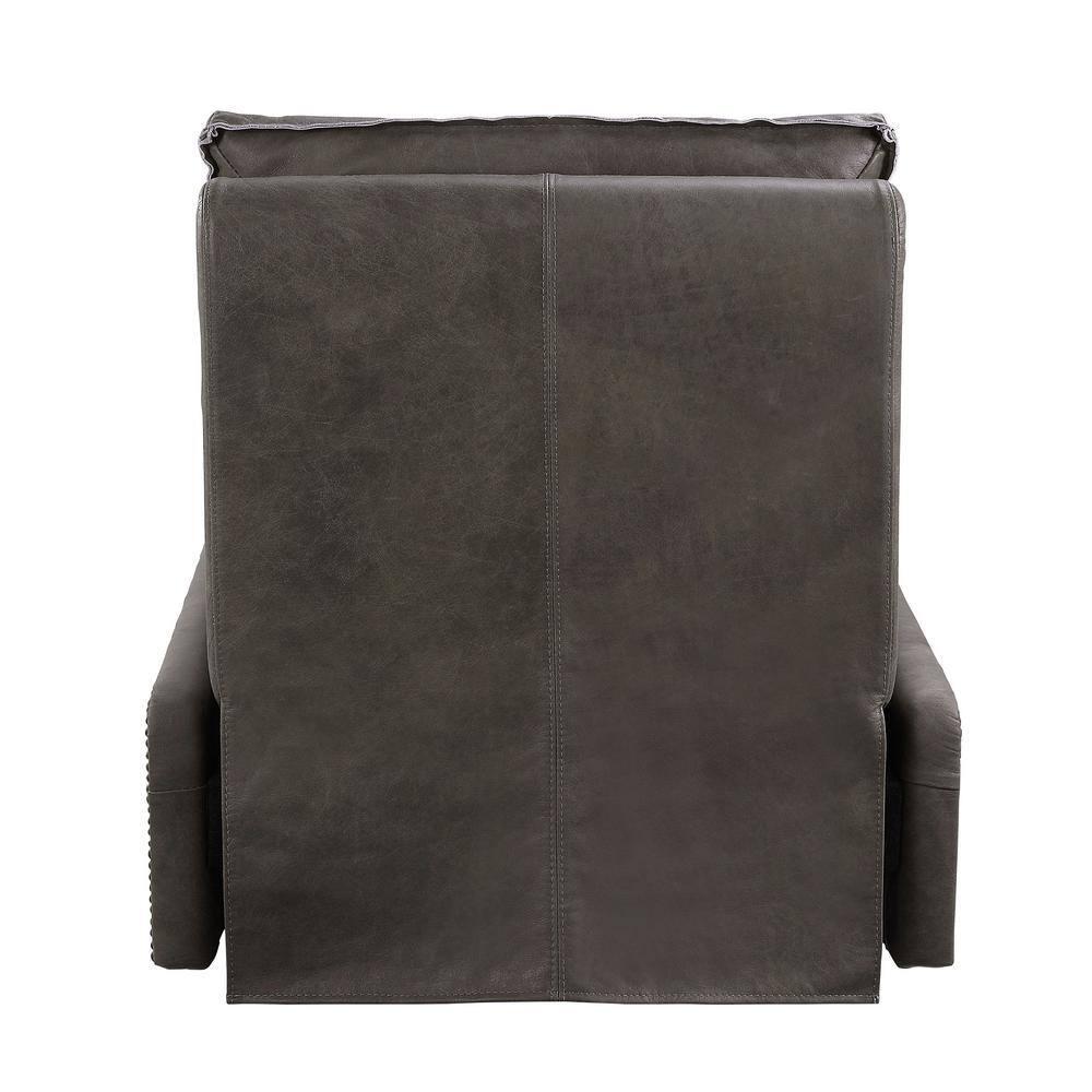 ACME Metier Power Motion Recliner in Gray Top Grain Leather and Aluminum