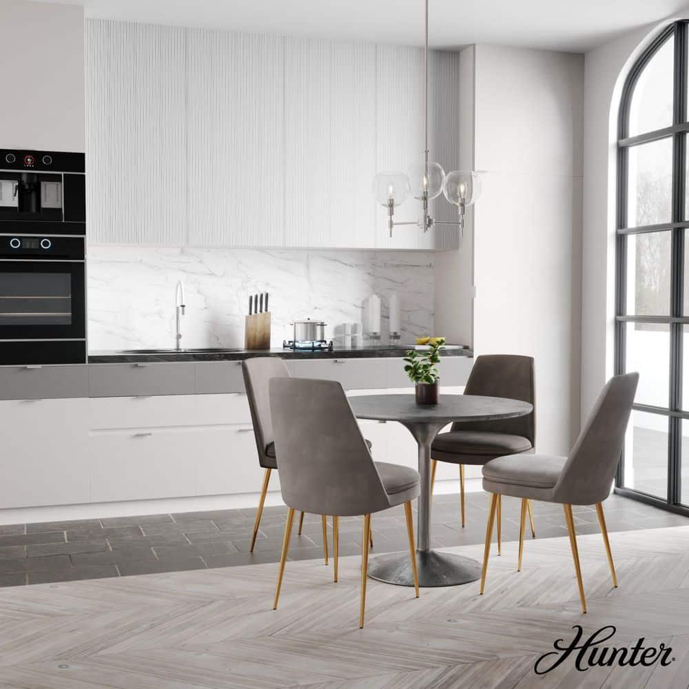 Hunter - Xidane 3-light Brushed Nickel, Medium Size Chandelier, Dimmable, Mid Century Modern Style, Candle Shaped, for Bedrooms, Kitchens, Dining, Living Rooms - 19740