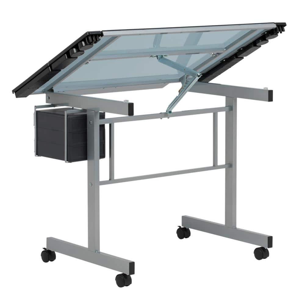 Inbox Zero Craddock Adjustable Glass Top Metal Base Drafting Table