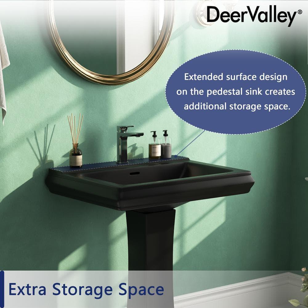 Apex 34" Tall Rectangular Vitreous China Pedestal Bathroom Sink with Overflow