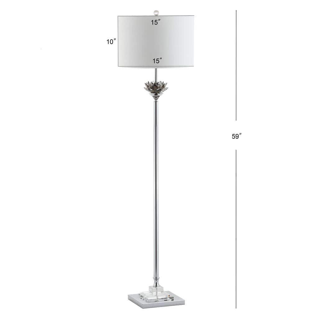 JONATHAN Y Amelia Lotus 59" Crystal/Metal LED Floor Lamp, Smoke Gray/Chrome