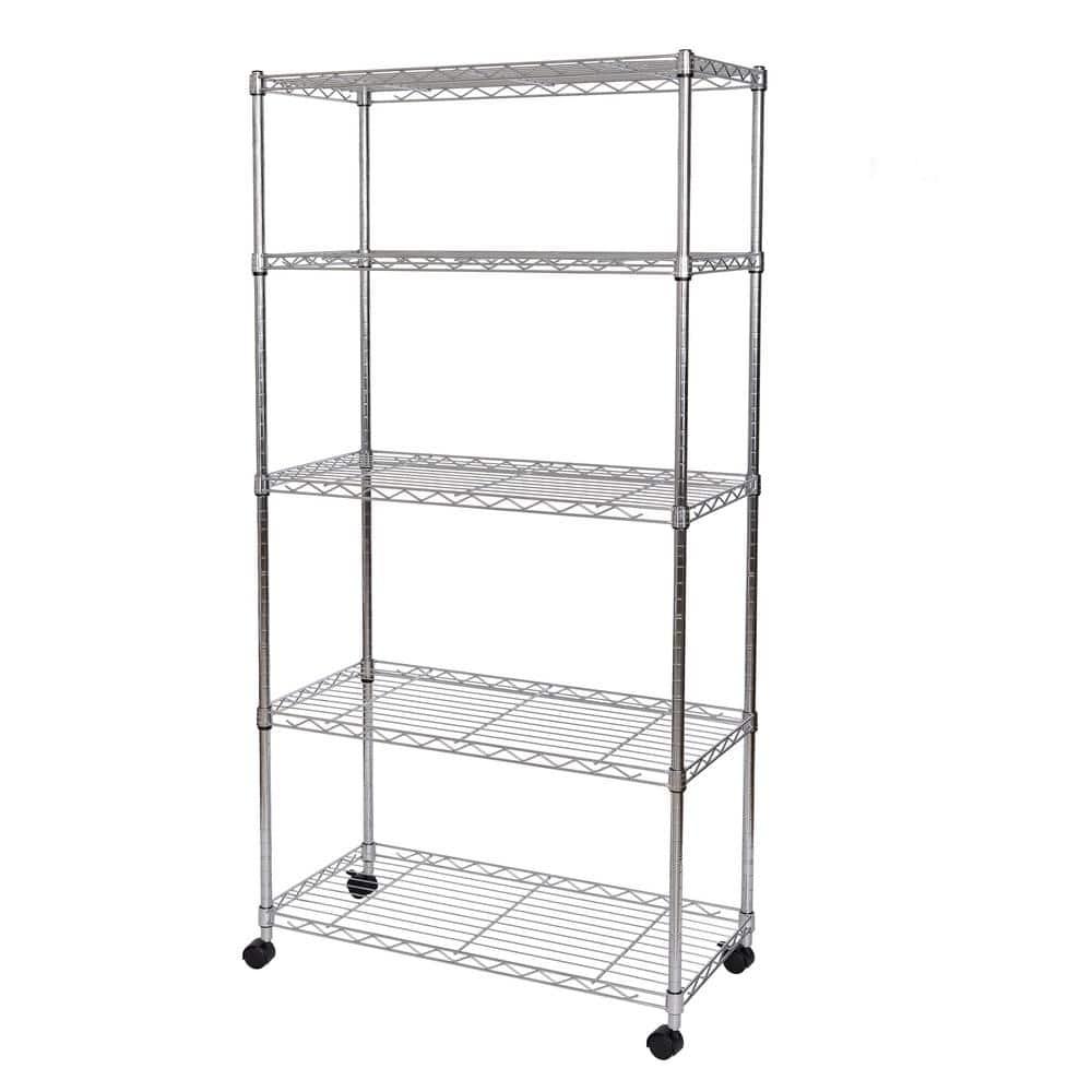 Seville Classics 5-Tier Steel Wire Shelving with Wheels, 30" W x 14" D x 60" H, Chrome Plated