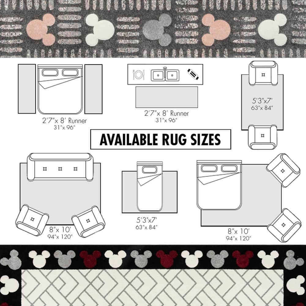 Disney Bravo Mickey Mouse Minnie Pyramids Modern Geometric Ivory/ Black/ Red Area Rug