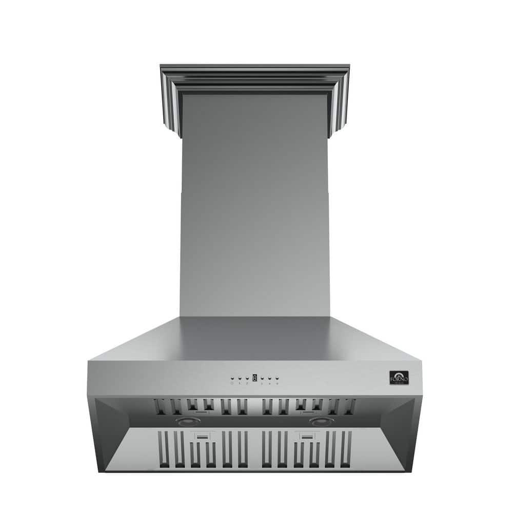Forno Orvieto 36-inch Wall Mount Range Hood, 1200 CFM Double Motor, 4 Speed Control, All Stainless Steel
