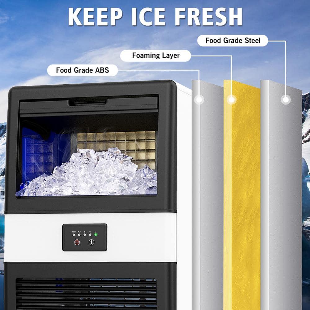 Commercial Ice Maker Machine, 70 LBS/24H Under Counter Large Ice Machine w/ 10 LBS Capacity Ice Storage Bin, 2 Water Inlet Modes, Freestanding & Built in Ice Maker for Bar/Home/Office/Shop, White