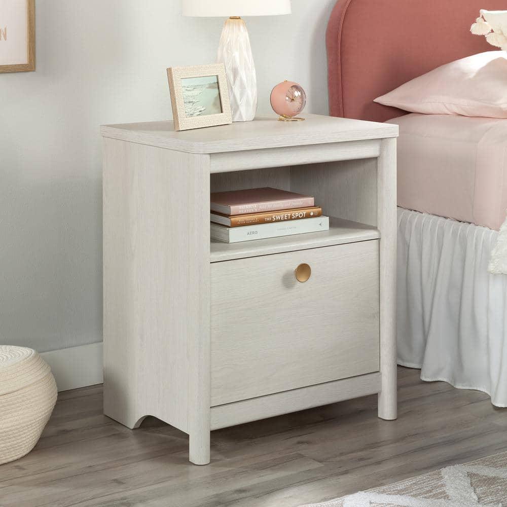 Dover Edge 1 Drawer Nightstand with Shelf Glacier Oak - Sauder: Mid-Century Modern Bedside Table, Laminated Surface, Metal Hardware