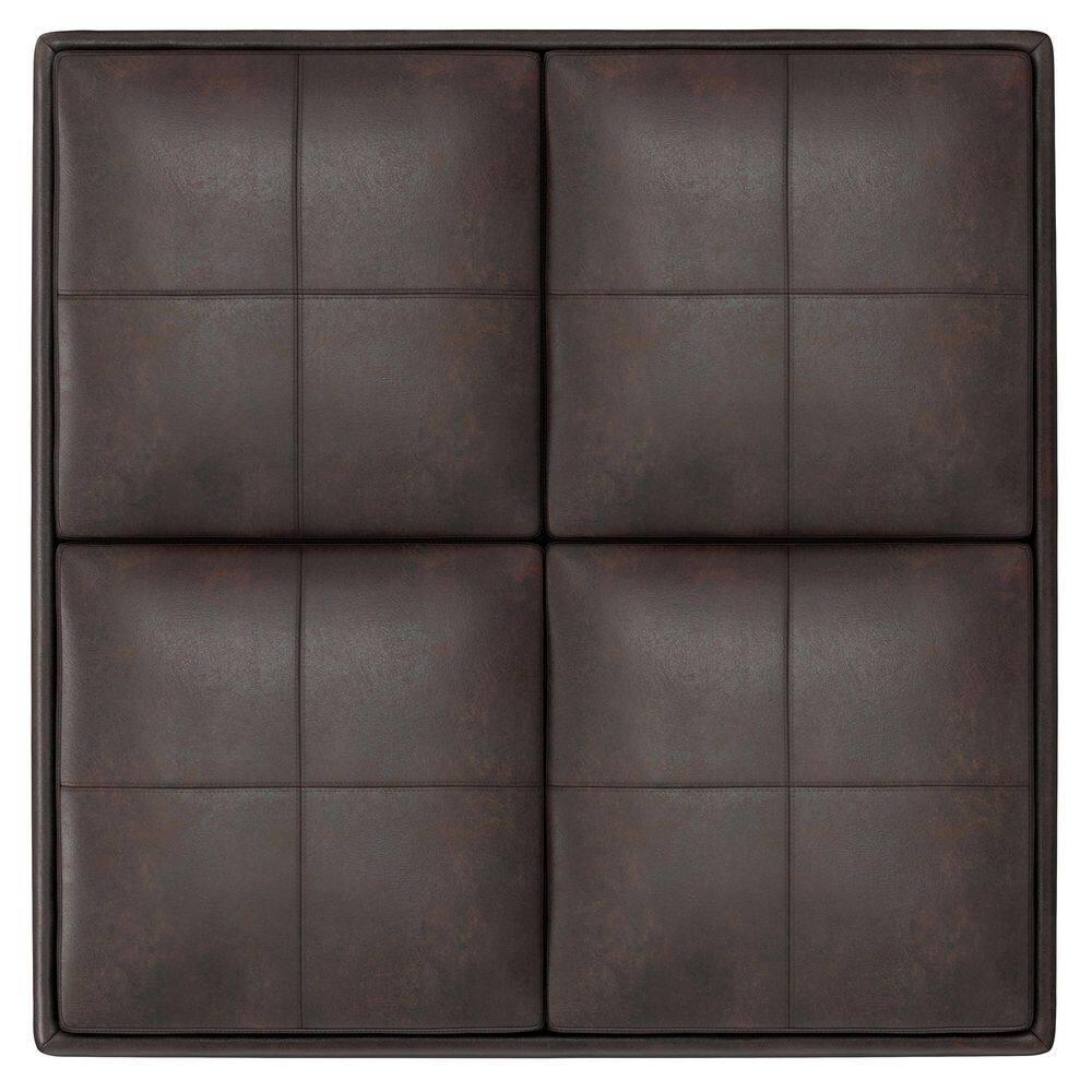 Simpli Home Avalon 35"W Upholstered Square Coffee Table Storage Ottoman with Flip-Over Trays
