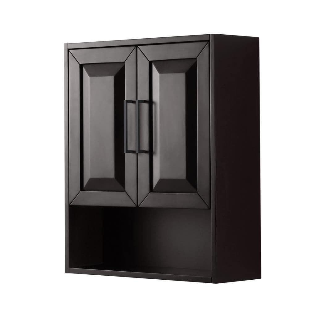 Wyndham Collection WCV2525WCEB Dark Espresso Daria Over-the-Toilet Bathroom Wall-Mounted Storage Cabinet with Matte Black Trim