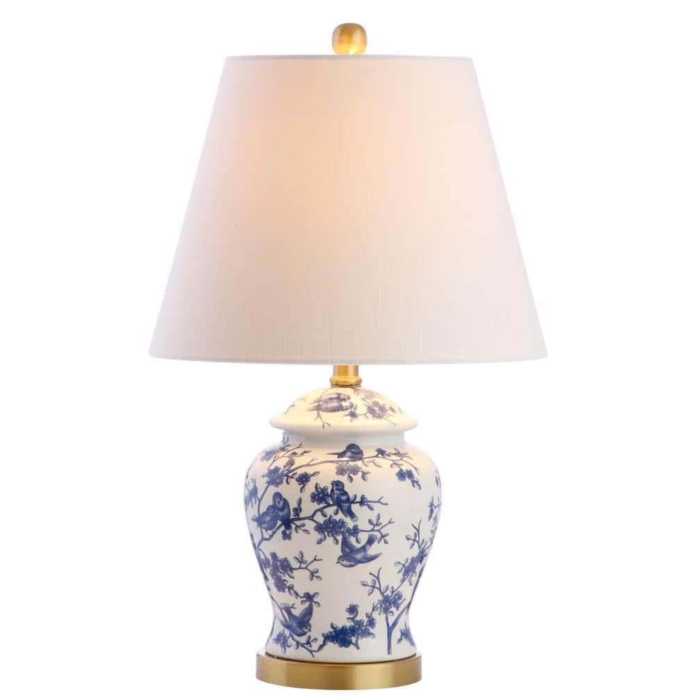 JONATHAN Y Penelope 22" French Country Cottage Ceramic/Iron Chinoiserie Ginger Jar LED Table Lamp, Navy/White