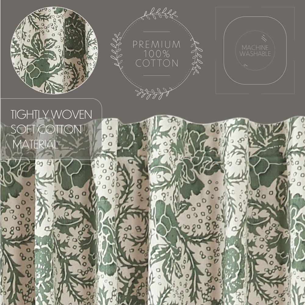 VHC Brands Dorset, Farmhouse Prairie Curtain Panels, Floral, Green, 63x36x18, Set of 2