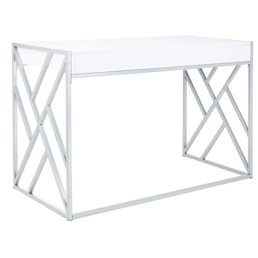 Elaine 1 Drawer Desk - White/Silver - Safavieh