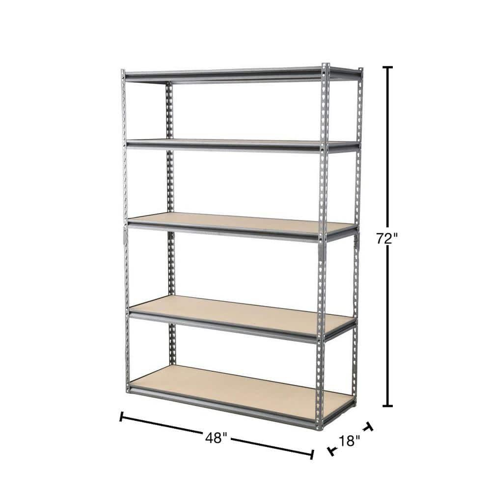 Muscle Rack 5- Shelf Metal Garage Storage Shelving Unit In Sliver Vein (48"W x 24"D x 72"H