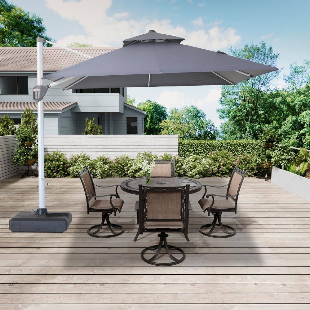 10 ft. Octagon Cantilever Patio Umbrellas Adjustable 5 Angle Outdoor Umbrella Grey Square with base
