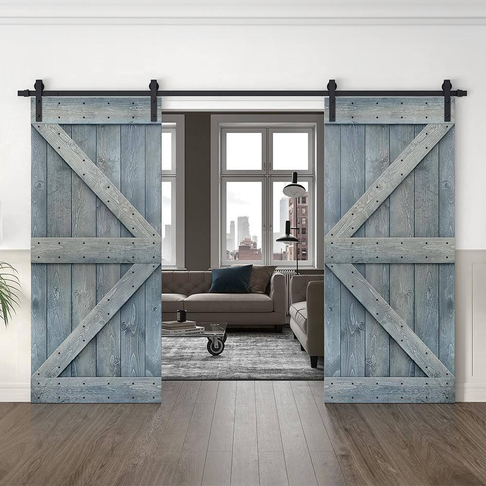 Calhome 84'' Solid Wood Paneled Painted with Installation Hardware Kit Barn Door