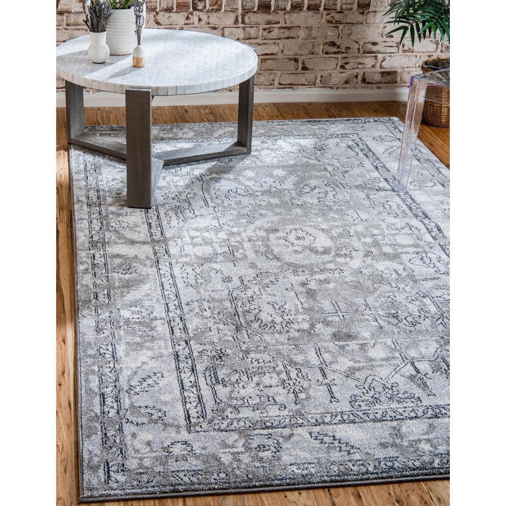 Unique Loom La Jolla Collection Contemporary, Abstract, Vintage, Border Area Rug, 8 ft x 10 ft, Gray/Silver