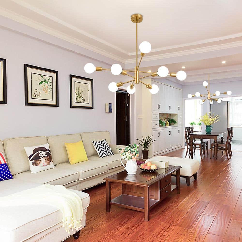 Modern Gold Sputnik Chandelier with 8 Lights E26 Mid Century Ceiling Lighting Fixtures for Living Room, Kitchen Island, Bedroom, Dining Room, and Farmhouse
