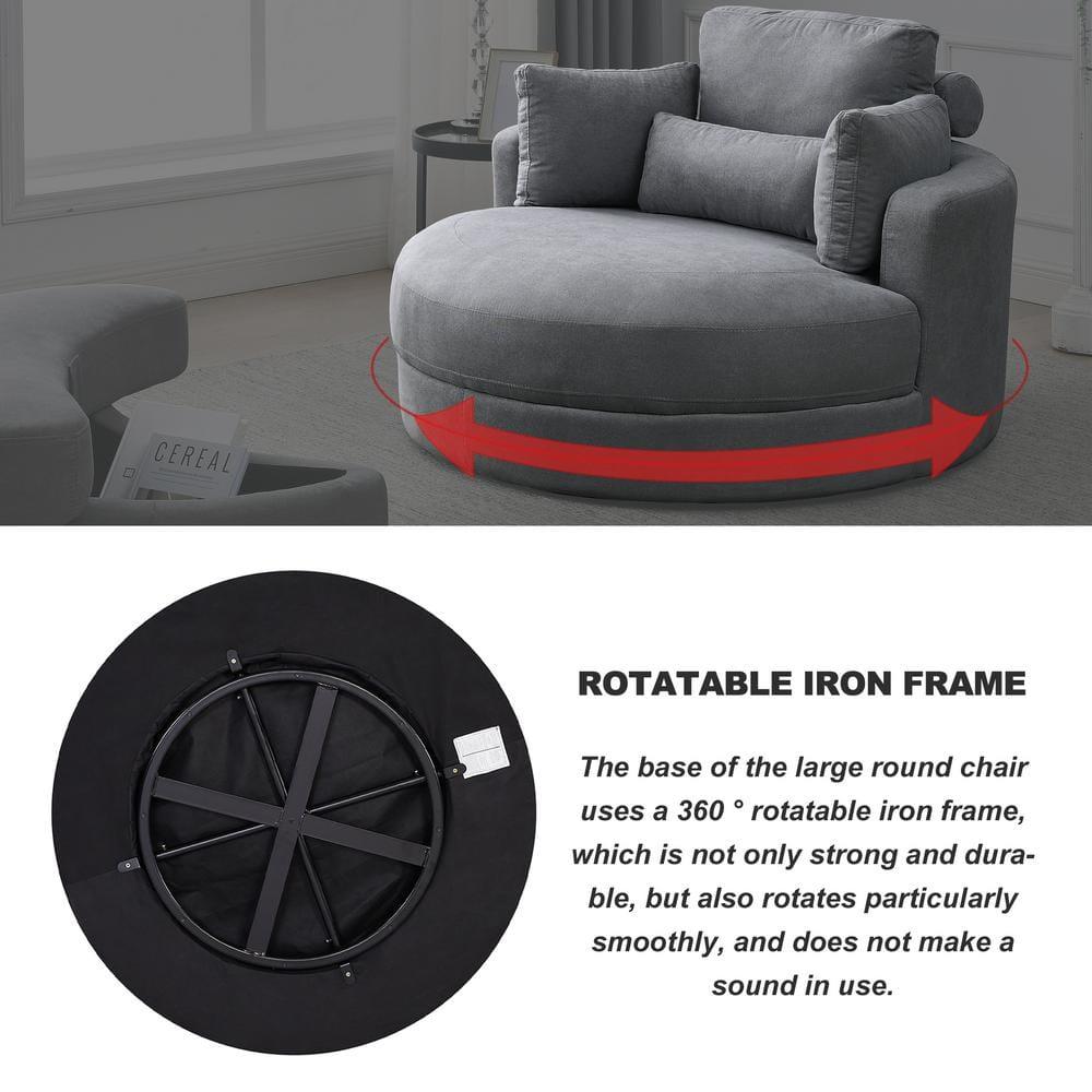 Modern 51" Oversized Swivel Accent Barrel Chair with Storage Ottoman, Club Big Round Cuddle Chair Sofa Lounge for Living Room Hotel Corner Reading (Linen Dark Gray)