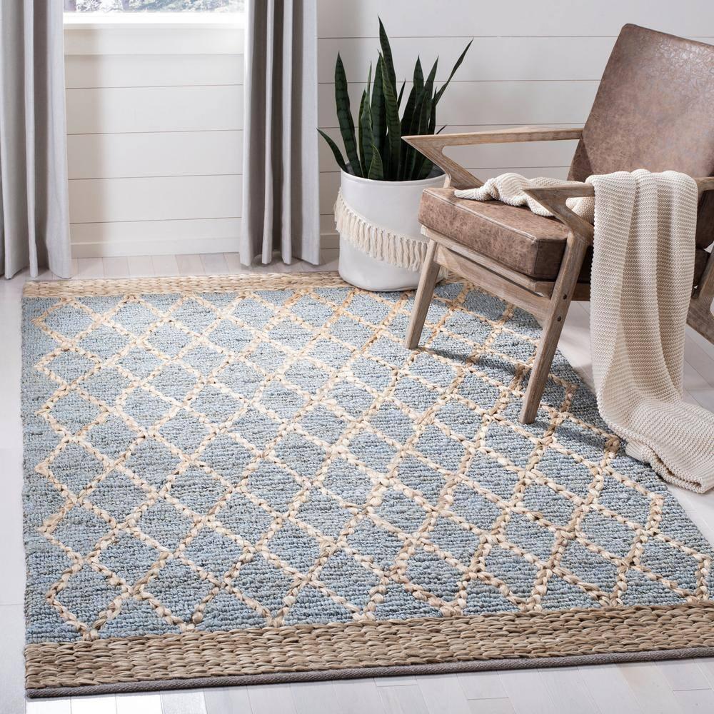 Natural Fiber NF951 Hand Loomed Indoor Area Rug - Light Blue - 6'x6' - Safavieh
