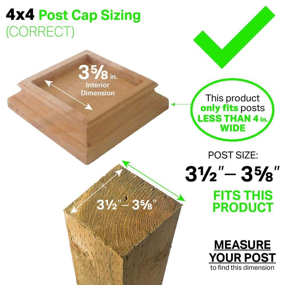 4x4 Traditional Wood Pyramid Post Cap by Captiva - One-Piece Miterless - 3/8" Extended Lip - (3-1/2" x 3-1/2")